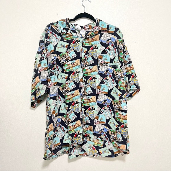 Disney Other - Vintage Disney Mickey Mouse comic 100% silk button down shirt